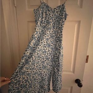 Blue and white floral midi dress
